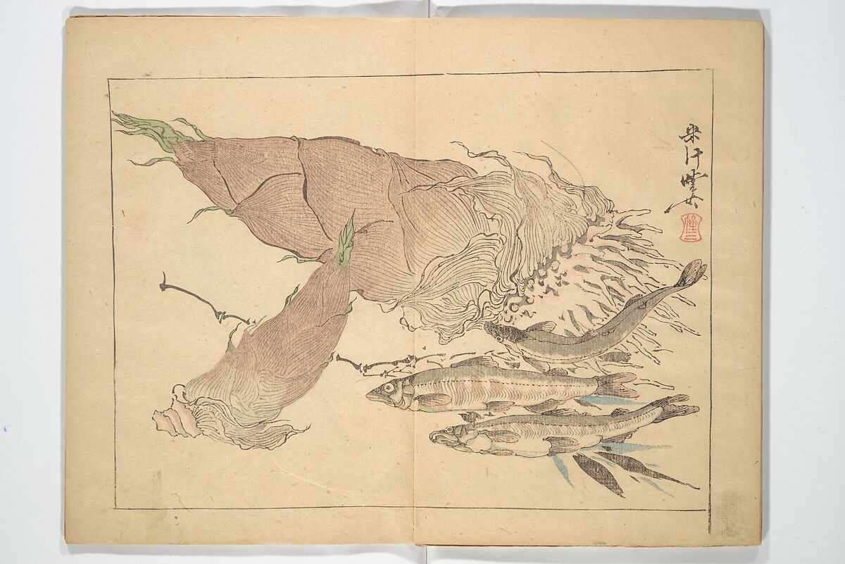 Kyōsai’s Drawings for Pleasure (Kyōsai rakuga)  暁齋樂画, Kawanabe Kyōsai 河鍋暁斎 (Japanese, 1831–1889), Set of two woodblock-printed books (one volume orihon, accordion-style); ink and color on paper, Japan