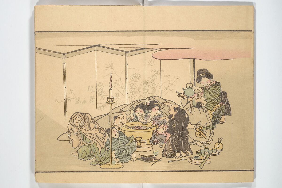 Kyōsai’s Pictures of One Hundred Demons (Kyōsai hyakki gadan) 暁斎百鬼画談, Kawanabe Kyōsai 河鍋暁斎 (Japanese, 1831–1889), Woodblock printed book (orihon, accordion-style); ink and color on paper, Japan