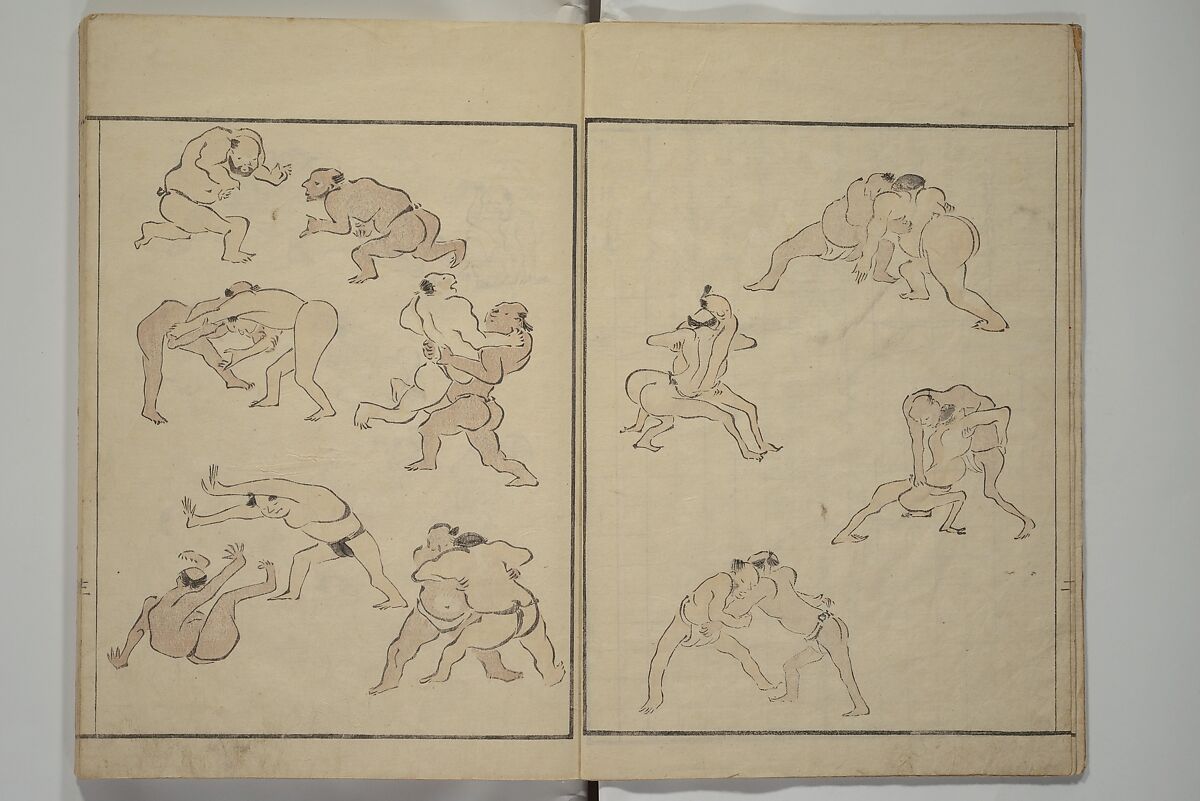 How to Draw Figures Simply (Jinbutsu ryakugashiki) 人物略画式, Kuwagata Keisai 鍬形蕙斎 (Japanese, 1764–1824), Woodblock printed book; ink and color on paper, Japan