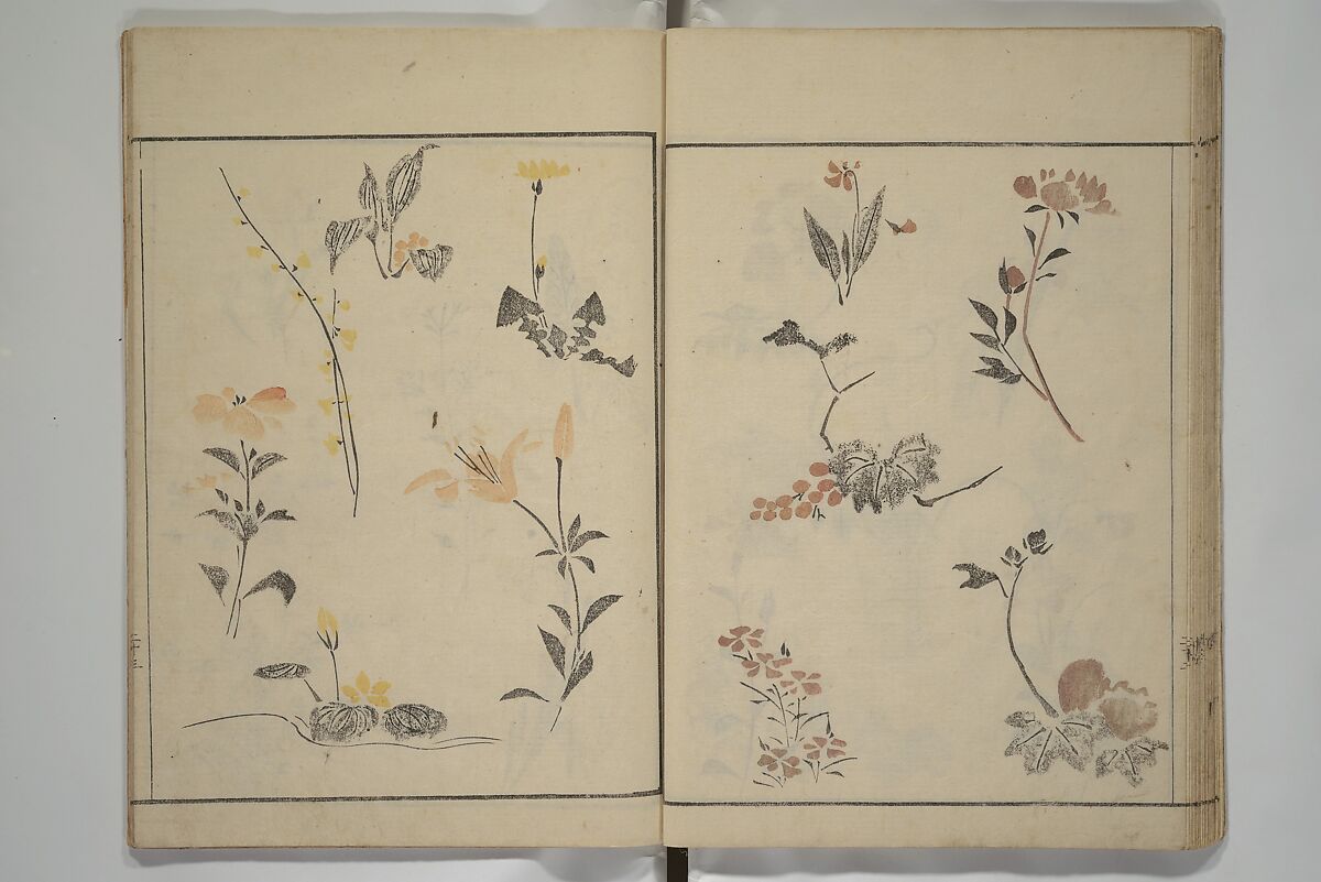 How to Draw Figures Simply (Jinbutsu ryakugashiki) 人物略画式, Kuwagata Keisai 鍬形蕙斎 (Japanese, 1764–1824), Woodblock printed book; ink and color on paper, Japan