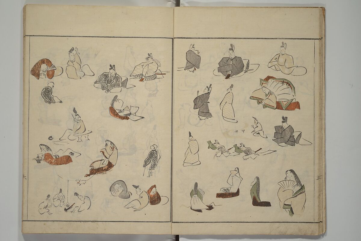 How to Draw Figures Simply (Jinbutsu ryakugashiki) 人物略画式, Kuwagata Keisai 鍬形蕙斎 (Japanese, 1764–1824), Woodblock printed book; ink and color on paper, Japan