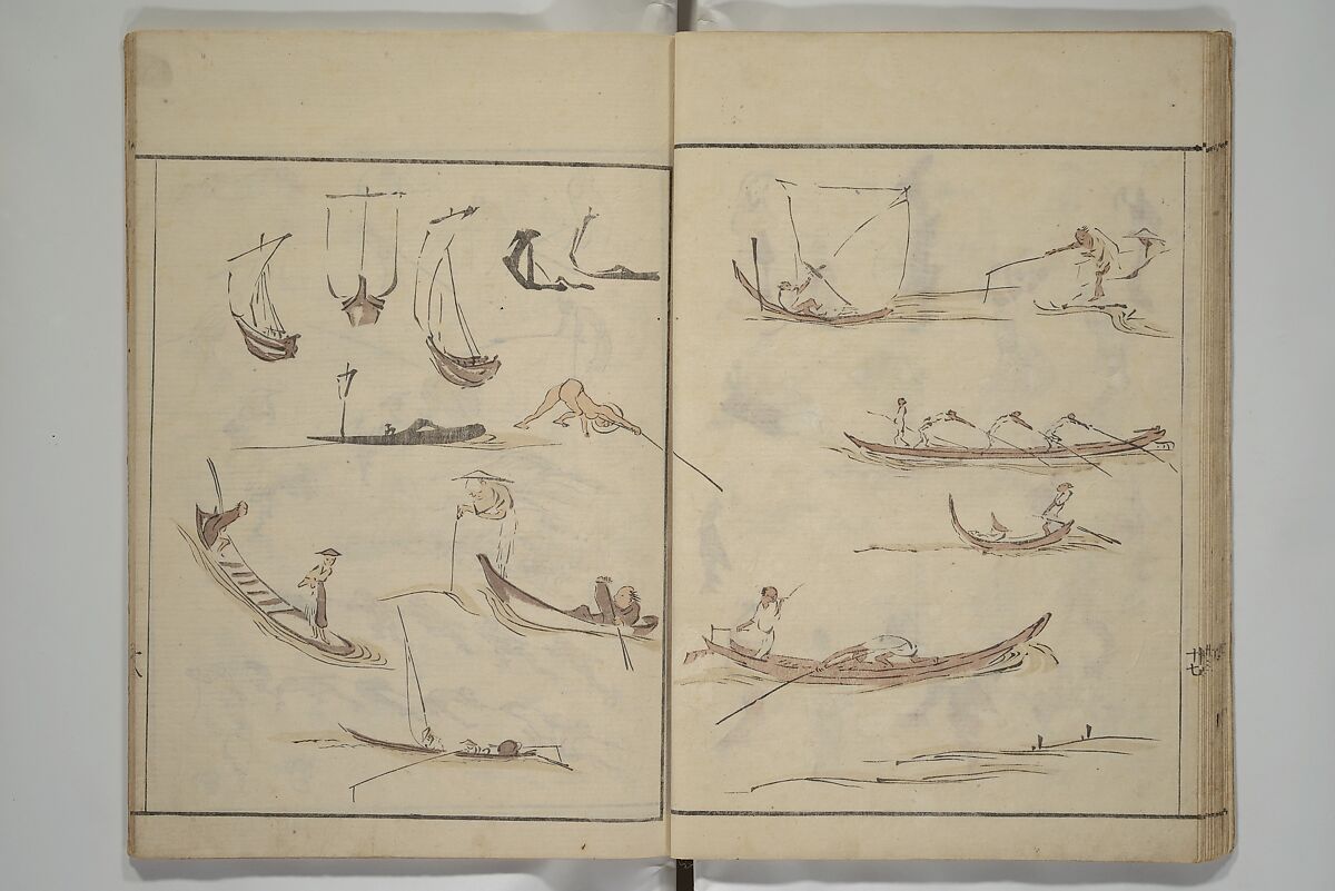 How to Draw Figures Simply (Jinbutsu ryakugashiki) 人物略画式, Kuwagata Keisai 鍬形蕙斎 (Japanese, 1764–1824), Woodblock printed book; ink and color on paper, Japan