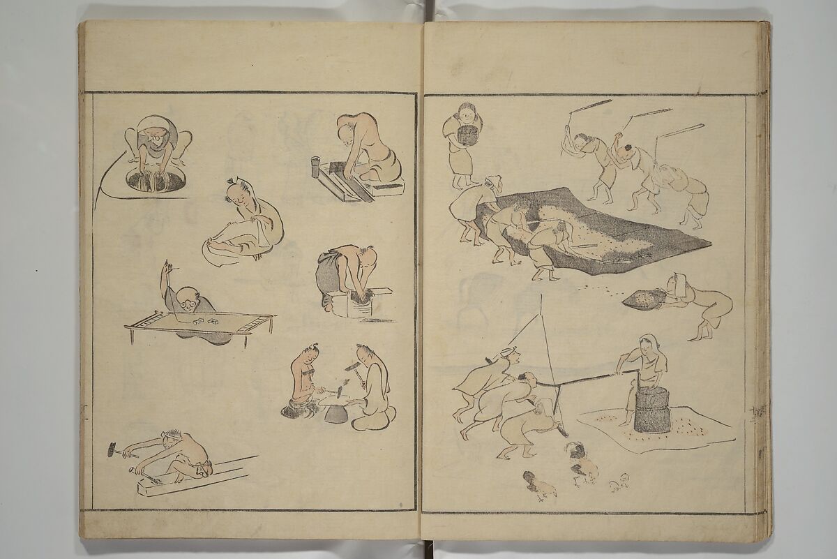 How to Draw Figures Simply (Jinbutsu ryakugashiki) 人物略画式, Kuwagata Keisai 鍬形蕙斎 (Japanese, 1764–1824), Woodblock printed book; ink and color on paper, Japan