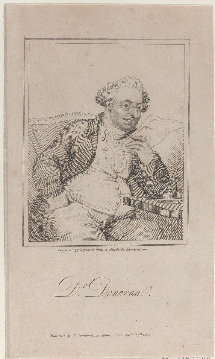 Portrait of Dr. Jeremiah Donovan, an army surgeon, James Hopwood (British, Beverley ca. 1752–1819 London), Etching 