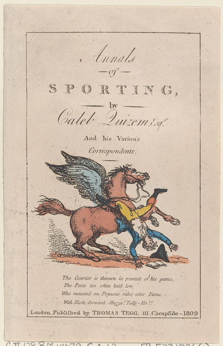 Annals of Sporting, Thomas Rowlandson (British, London 1757–1827 London), Hand-colored etching 