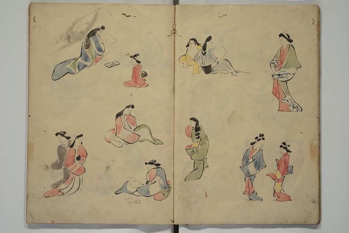 How to Draw Figures Simply (Jinbutsu ryakugashiki) 人物略画式, Kuwagata Keisai 鍬形蕙斎 (Japanese, 1764–1824), Woodblock printed book; ink and color on paper, Japan