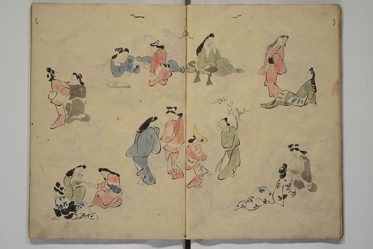 How to Draw Figures Simply (Jinbutsu ryakugashiki) 人物略画式, Kuwagata Keisai 鍬形蕙斎 (Japanese, 1764–1824), Woodblock printed book; ink and color on paper, Japan