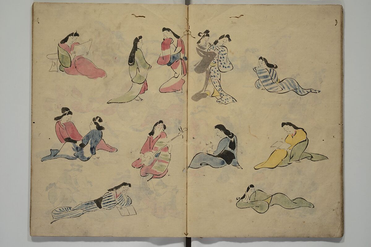 How to Draw Figures Simply (Jinbutsu ryakugashiki) 人物略画式, Kuwagata Keisai 鍬形蕙斎 (Japanese, 1764–1824), Woodblock printed book; ink and color on paper, Japan