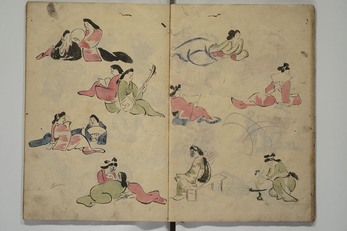 How to Draw Figures Simply (Jinbutsu ryakugashiki) 人物略画式, Kuwagata Keisai 鍬形蕙斎 (Japanese, 1764–1824), Woodblock printed book; ink and color on paper, Japan