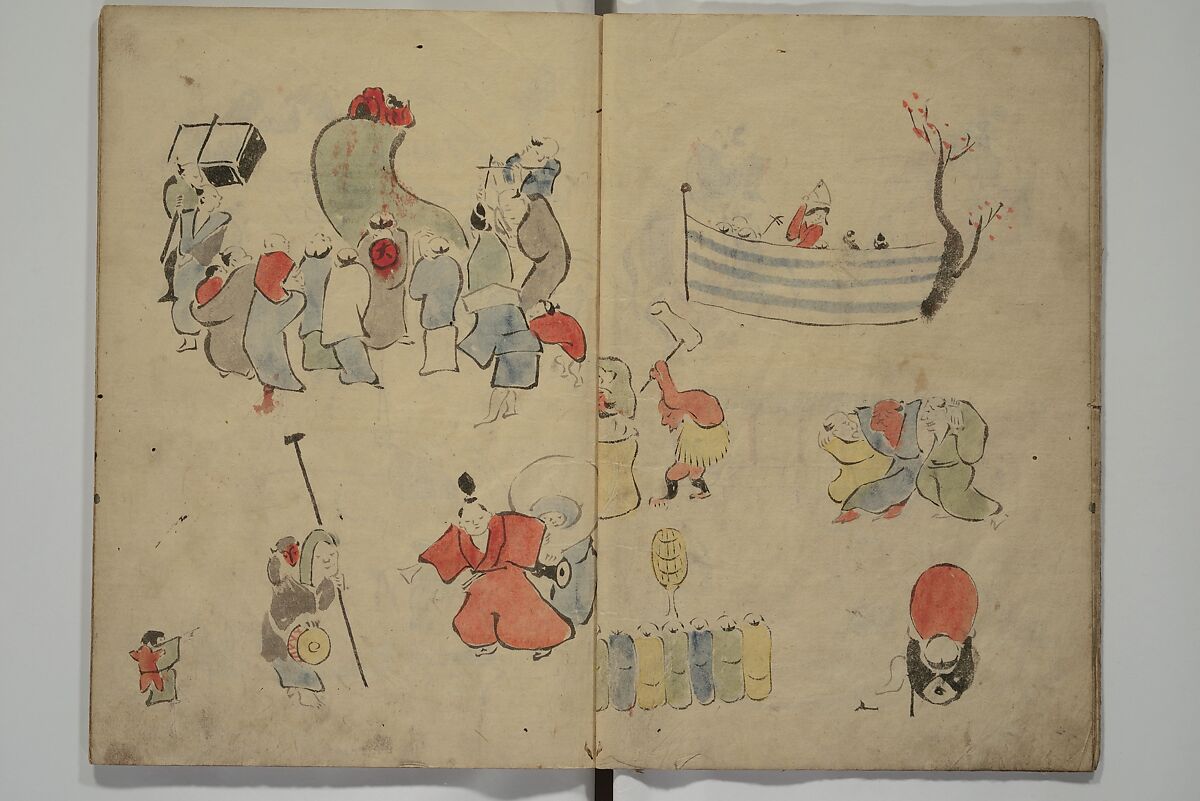 How to Draw Figures Simply (Jinbutsu ryakugashiki) 人物略画式, Kuwagata Keisai 鍬形蕙斎 (Japanese, 1764–1824), Woodblock printed book; ink and color on paper, Japan