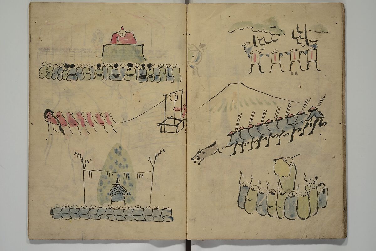 How to Draw Figures Simply (Jinbutsu ryakugashiki) 人物略画式, Kuwagata Keisai 鍬形蕙斎 (Japanese, 1764–1824), Woodblock printed book; ink and color on paper, Japan