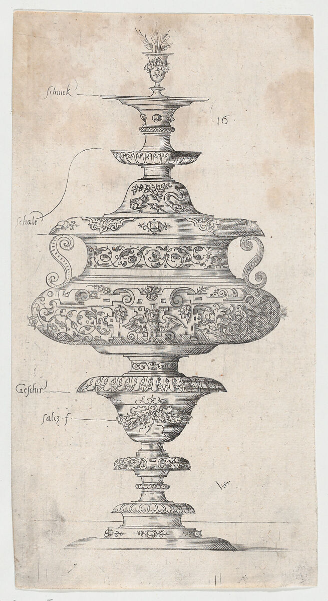 Covered Goblet With Owl, Virgil Solis (German, (?) 1514–1562 Nuremberg), Etching and engraving, second of two states 