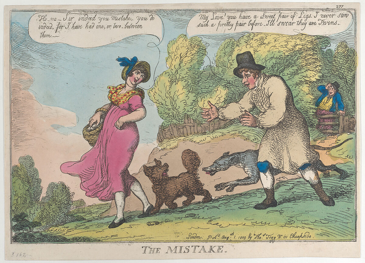 The Mistake, Thomas Rowlandson (British, London 1757–1827 London), Hand-colored etching 