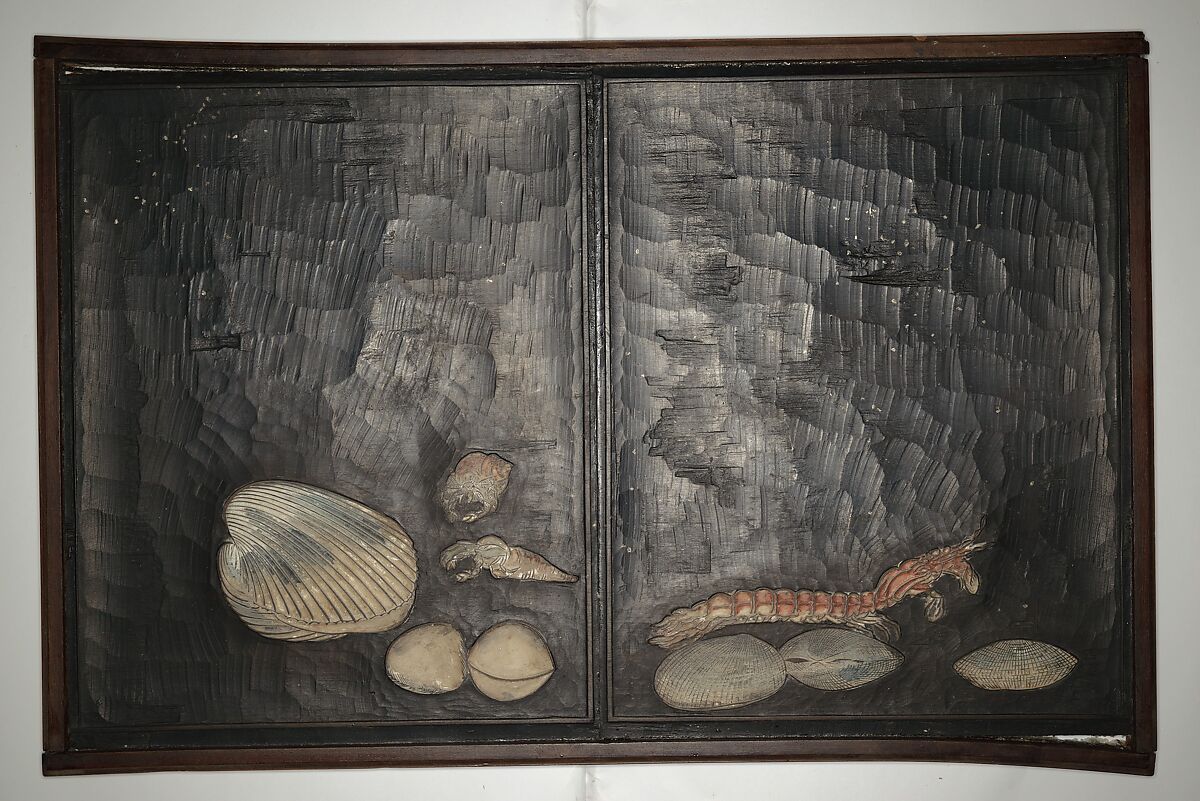 Original Woodblocks for the Servants of the Dragon King of the Sea: Fish and Shells (Tatsu no miyatsuko gyokai fu) 草花略画式, Kuwagata Keisai 鍬形蕙斎 (Japanese, 1764–1824), Four woodblocks for printed books, Japan