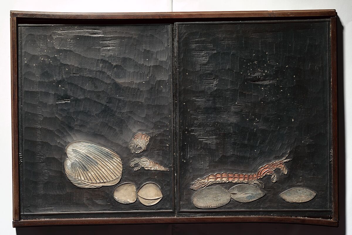 Original Woodblocks for the Servants of the Dragon King of the Sea: Fish and Shells (Tatsu no miyatsuko gyokai fu) 草花略画式, Kuwagata Keisai 鍬形蕙斎 (Japanese, 1764–1824), Four woodblocks for printed books, Japan