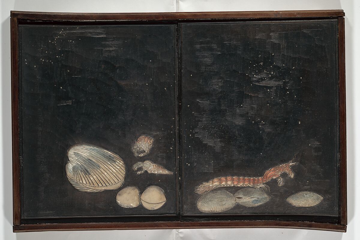 Original Woodblocks for the Servants of the Dragon King of the Sea: Fish and Shells (Tatsu no miyatsuko gyokai fu) 草花略画式, Kuwagata Keisai 鍬形蕙斎 (Japanese, 1764–1824), Four woodblocks for printed books, Japan
