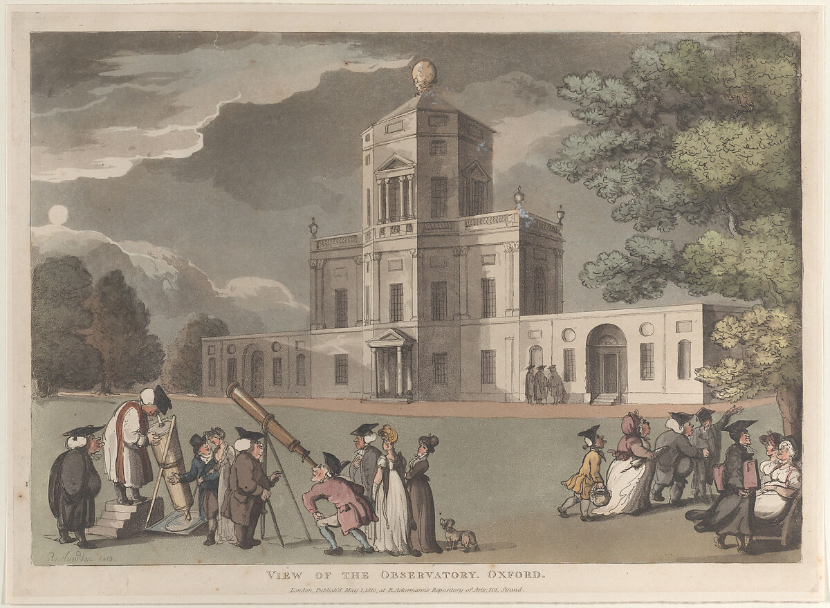 View of the Observatory, Oxford, Thomas Rowlandson (British, London 1757–1827 London), Hand-colored etching and aquatint 