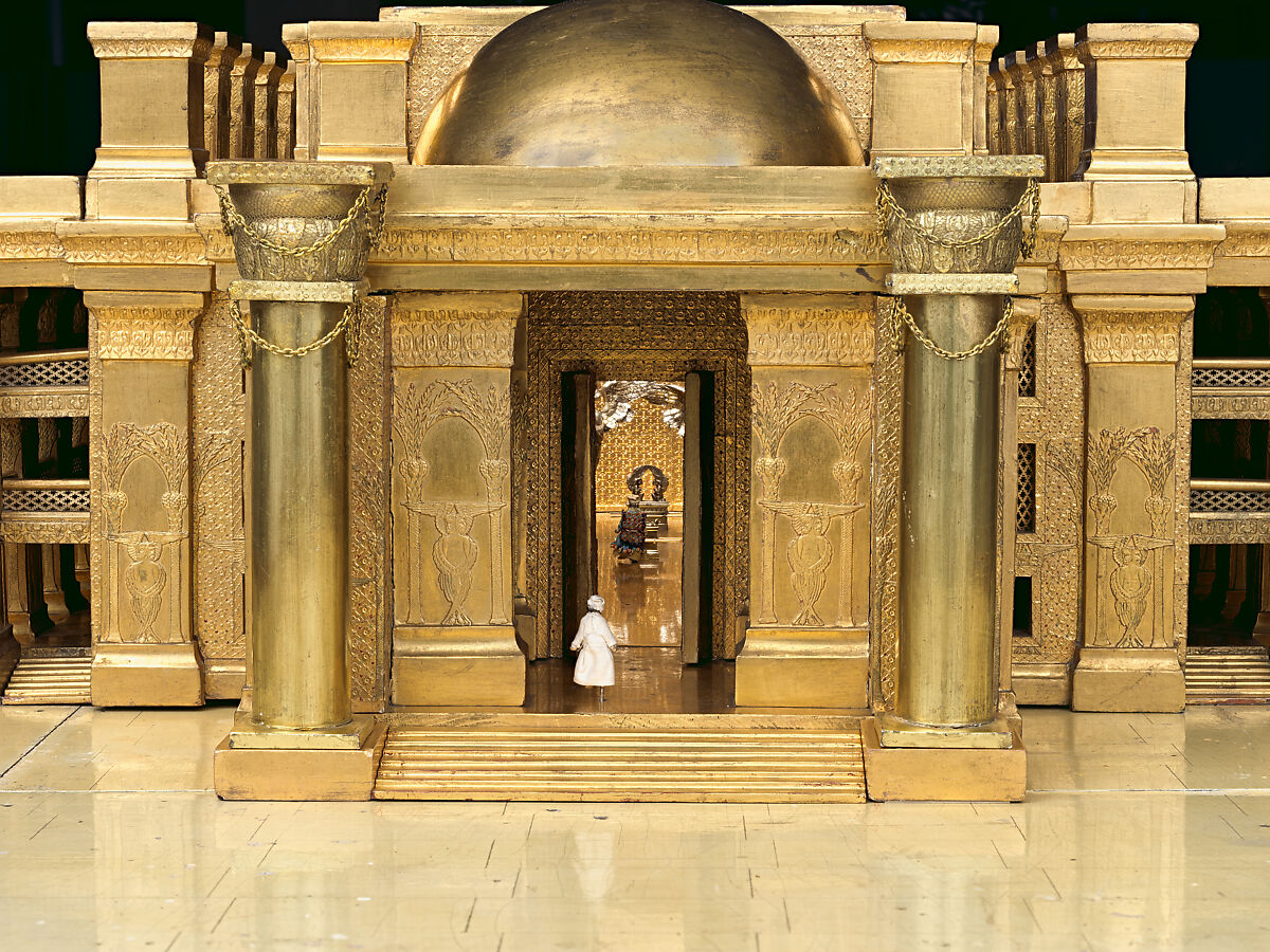 Architectural model of the temple of King Solomon in Jerusalem, After a design by Thomas Newberry, Gilded wood, gilded carton pierre; gilded silver, gilded bronze; enamel, linen, British, London