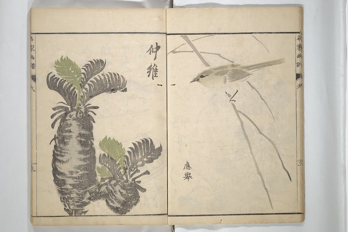 Pictures by Famous Artists (Meika gafu) 名家画譜, Yosa Buson 与謝蕪村 (Japanese, 1716–1783)  , and others, Set of two woodblock printed books; ink and color on paper, Japan