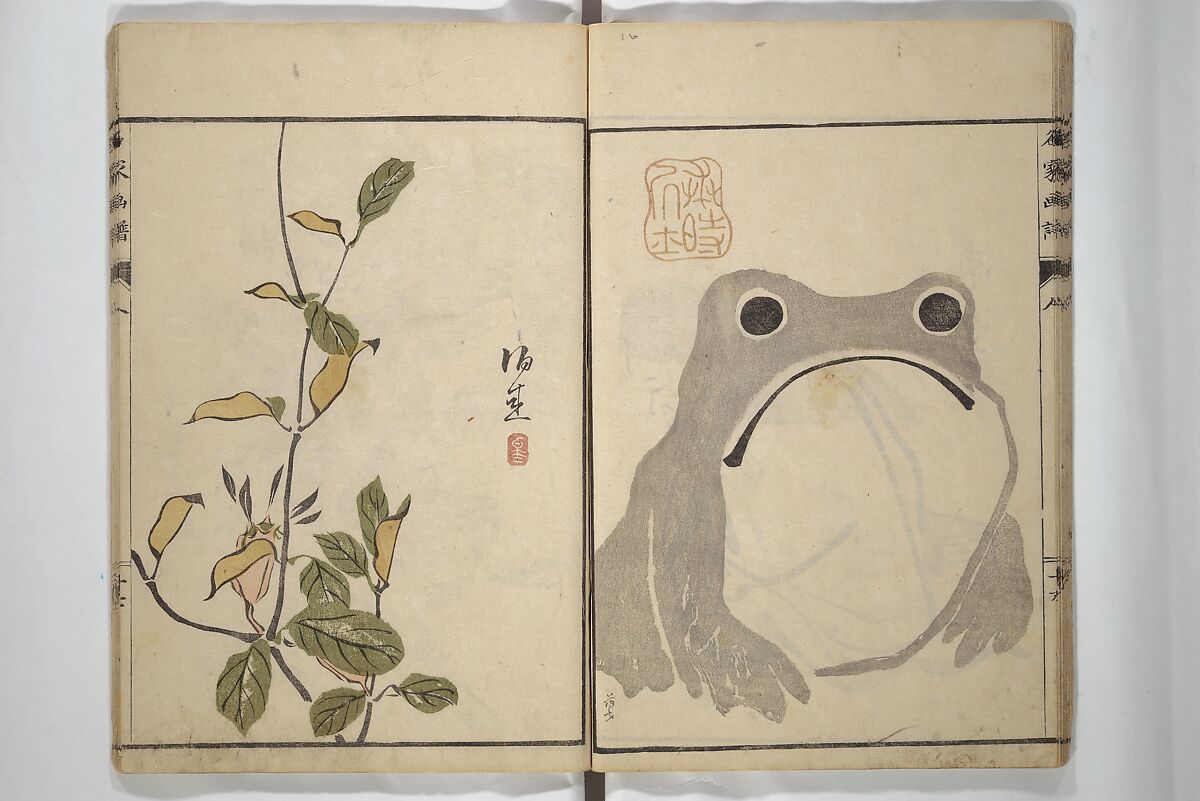 Pictures by Famous Artists (Meika gafu) 名家画譜, Yosa Buson 与謝蕪村 (Japanese, 1716–1783)  , and others, Set of two woodblock printed books; ink and color on paper, Japan