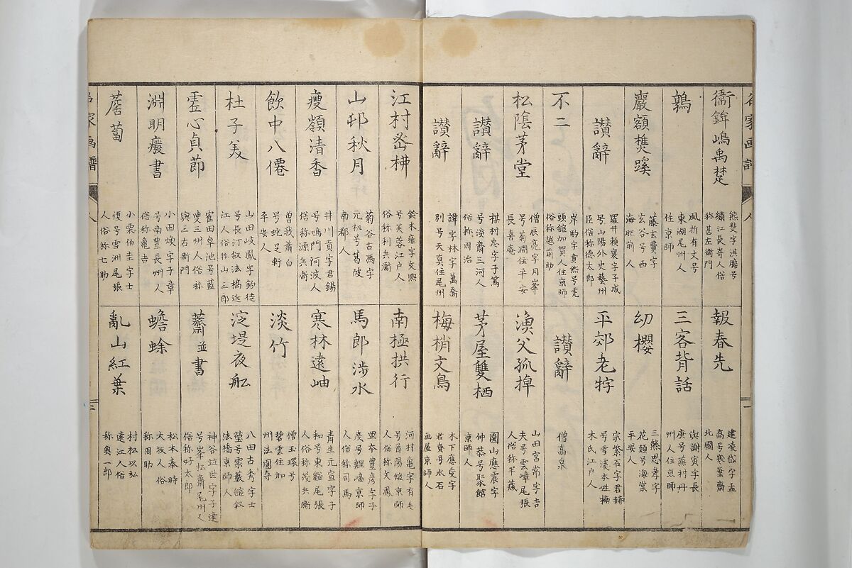 Pictures by Famous Artists (Meika gafu) 名家画譜, Yosa Buson 与謝蕪村 (Japanese, 1716–1783)  , and others, Set of two woodblock printed books; ink and color on paper, Japan