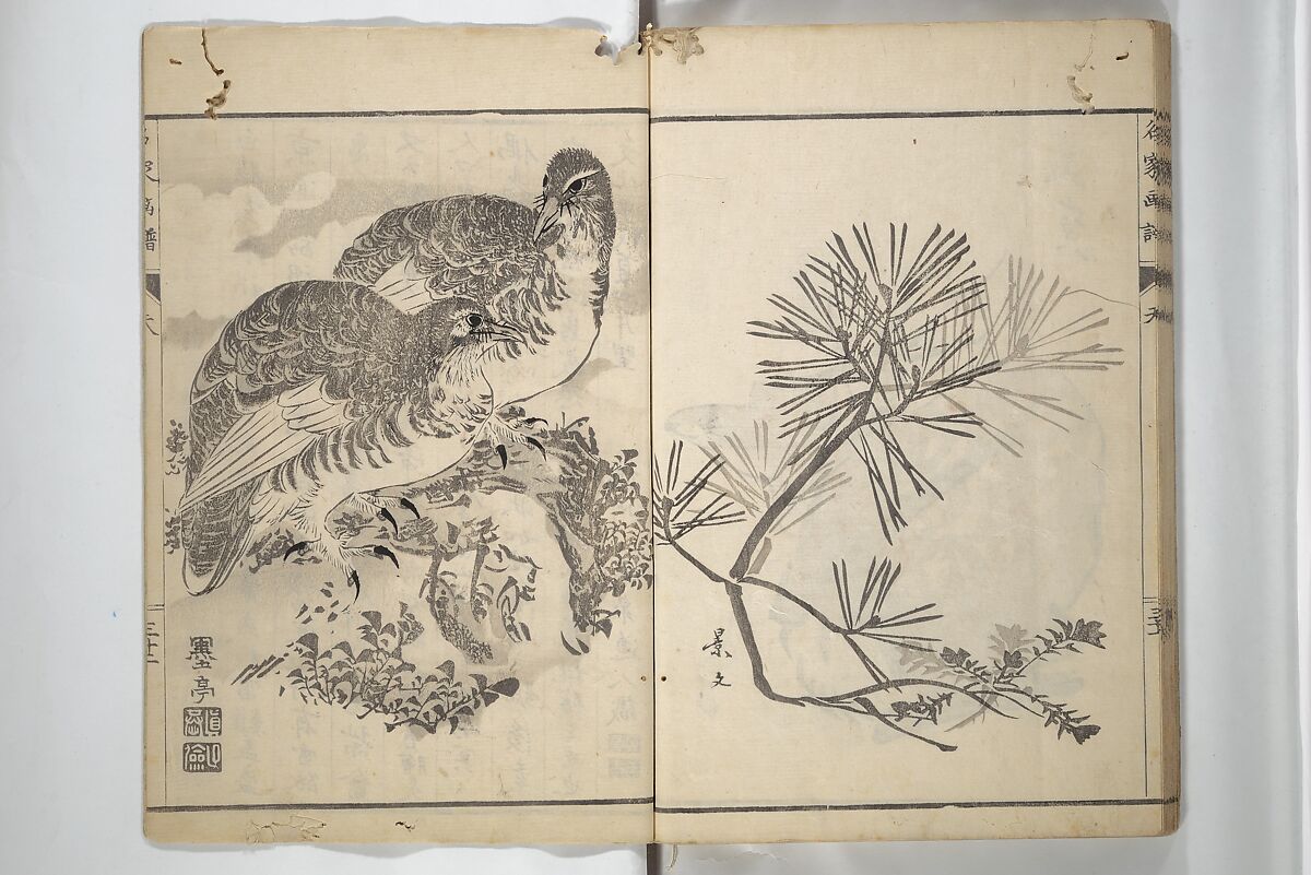 Pictures by Famous Artists (Meika gafu) 名家画譜, Yosa Buson 与謝蕪村 (Japanese, 1716–1783)  , and others, Set of two woodblock printed books; ink and color on paper, Japan