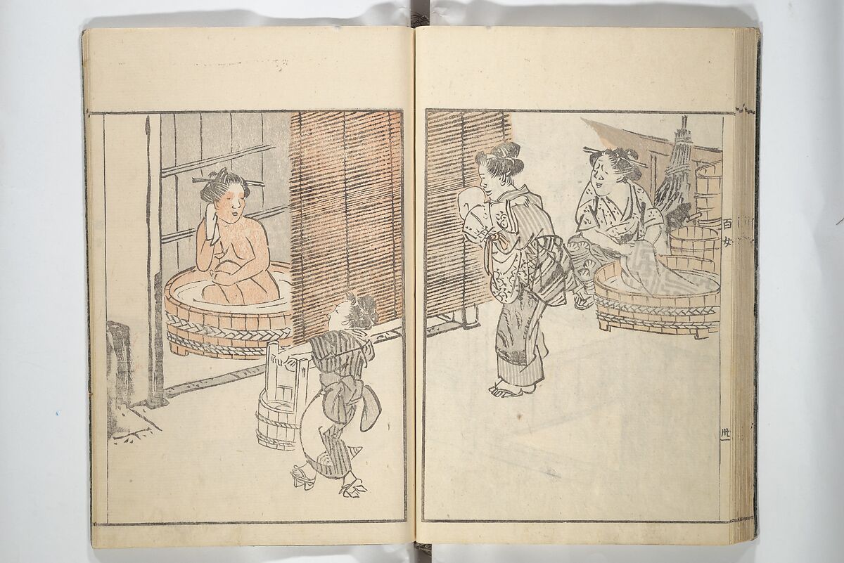 Sketchbook of One Hundred Women (Manga hyakujo) 漫画百女, Aikawa Minwa 合川珉和 (Japanese, active 1806–1821), Woodblock printed book; ink and color on paper, Japan