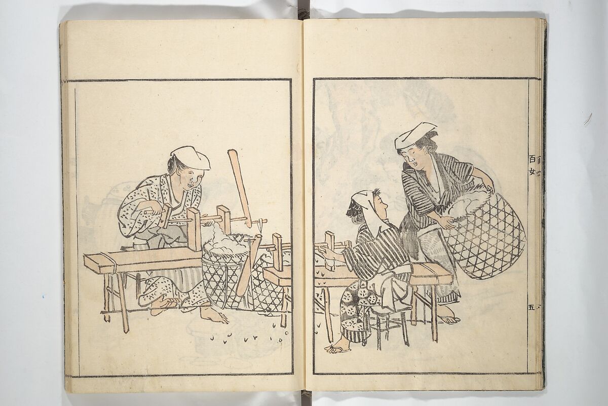 Sketchbook of One Hundred Women (Manga hyakujo) 漫画百女, Aikawa Minwa 合川珉和 (Japanese, active 1806–1821), Woodblock printed book; ink and color on paper, Japan