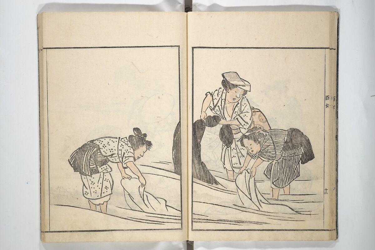 Sketchbook of One Hundred Women (Manga hyakujo) 漫画百女, Aikawa Minwa 合川珉和 (Japanese, active 1806–1821), Woodblock printed book; ink and color on paper, Japan