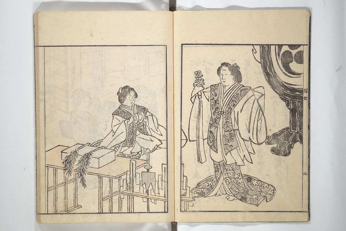 Sketchbook of One Hundred Women (Manga hyakujo) 漫画百女, Aikawa Minwa 合川珉和 (Japanese, active 1806–1821), Woodblock printed book; ink and color on paper, Japan
