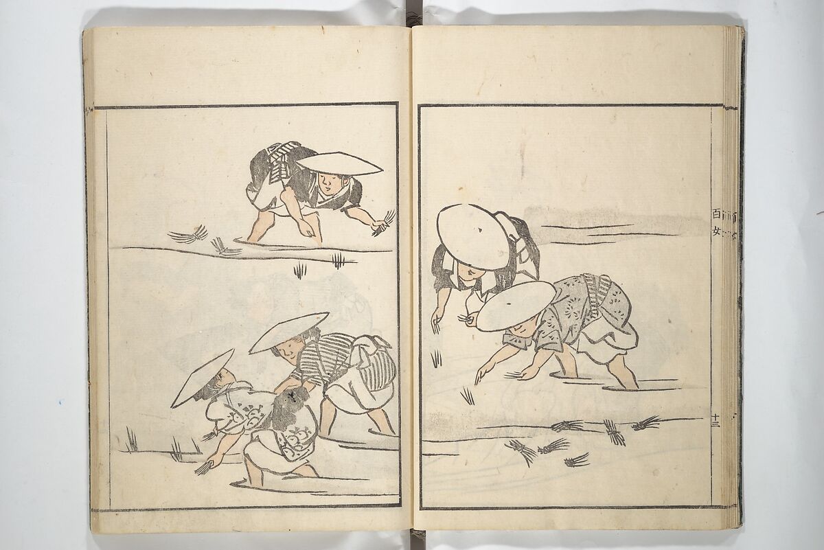 Sketchbook of One Hundred Women (Manga hyakujo) 漫画百女, Aikawa Minwa 合川珉和 (Japanese, active 1806–1821), Woodblock printed book; ink and color on paper, Japan