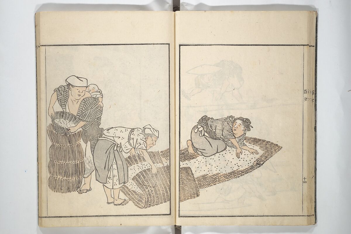 Sketchbook of One Hundred Women (Manga hyakujo) 漫画百女, Aikawa Minwa 合川珉和 (Japanese, active 1806–1821), Woodblock printed book; ink and color on paper, Japan