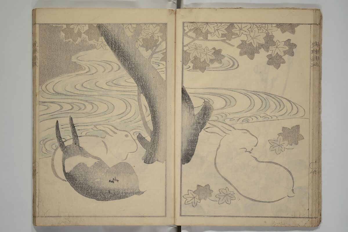 Kōrin's painting style (Kōrin gashiki) 光琳画式, Aikawa Minwa 合川珉和 (Japanese, active 1806–1821), Woodblock printed book; ink and color on paper, Japan