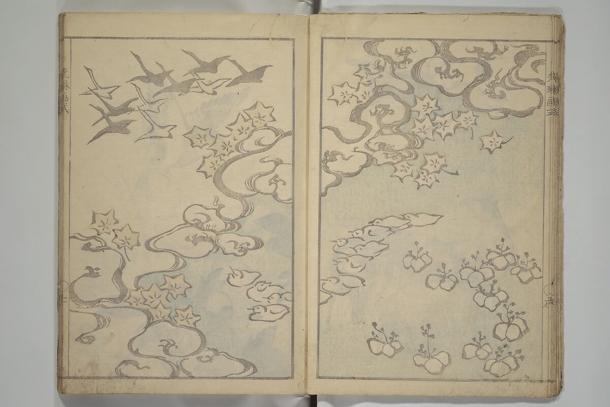 Kōrin's painting style (Kōrin gashiki) 光琳画式, Aikawa Minwa 合川珉和 (Japanese, active 1806–1821), Woodblock printed book; ink and color on paper, Japan
