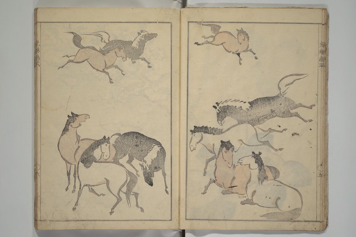 Kōrin's painting style (Kōrin gashiki) 光琳画式, Aikawa Minwa 合川珉和 (Japanese, active 1806–1821), Woodblock printed book; ink and color on paper, Japan