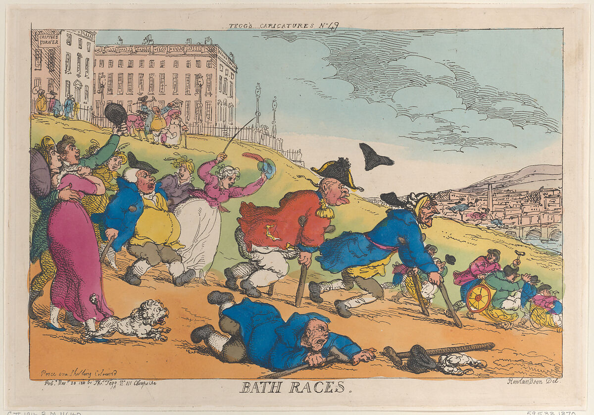 Bath Races, Thomas Rowlandson (British, London 1757–1827 London), Hand-colored etching 