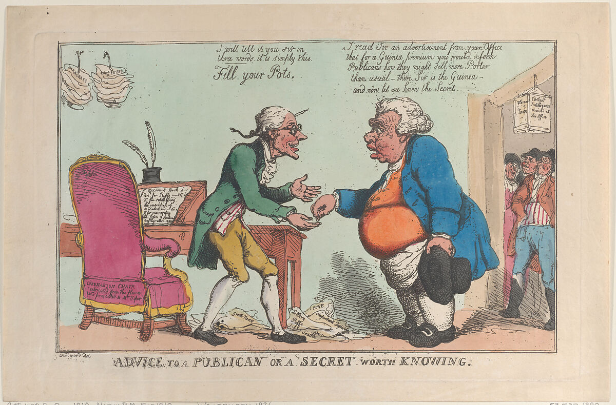 Advice to a Publican, or a Secret Worth Knowing, Thomas Rowlandson (British, London 1757–1827 London), Hand-colored etching 