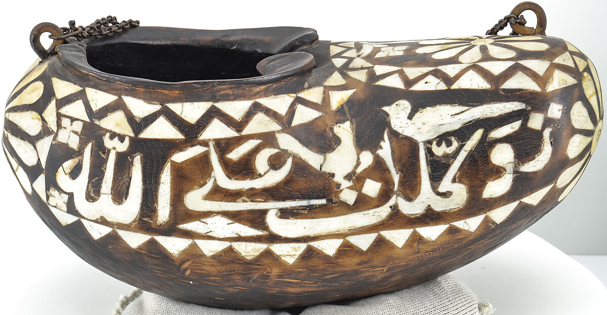 Beggar's Bowl (Kashkul), Wood; inlaid with camel bone 