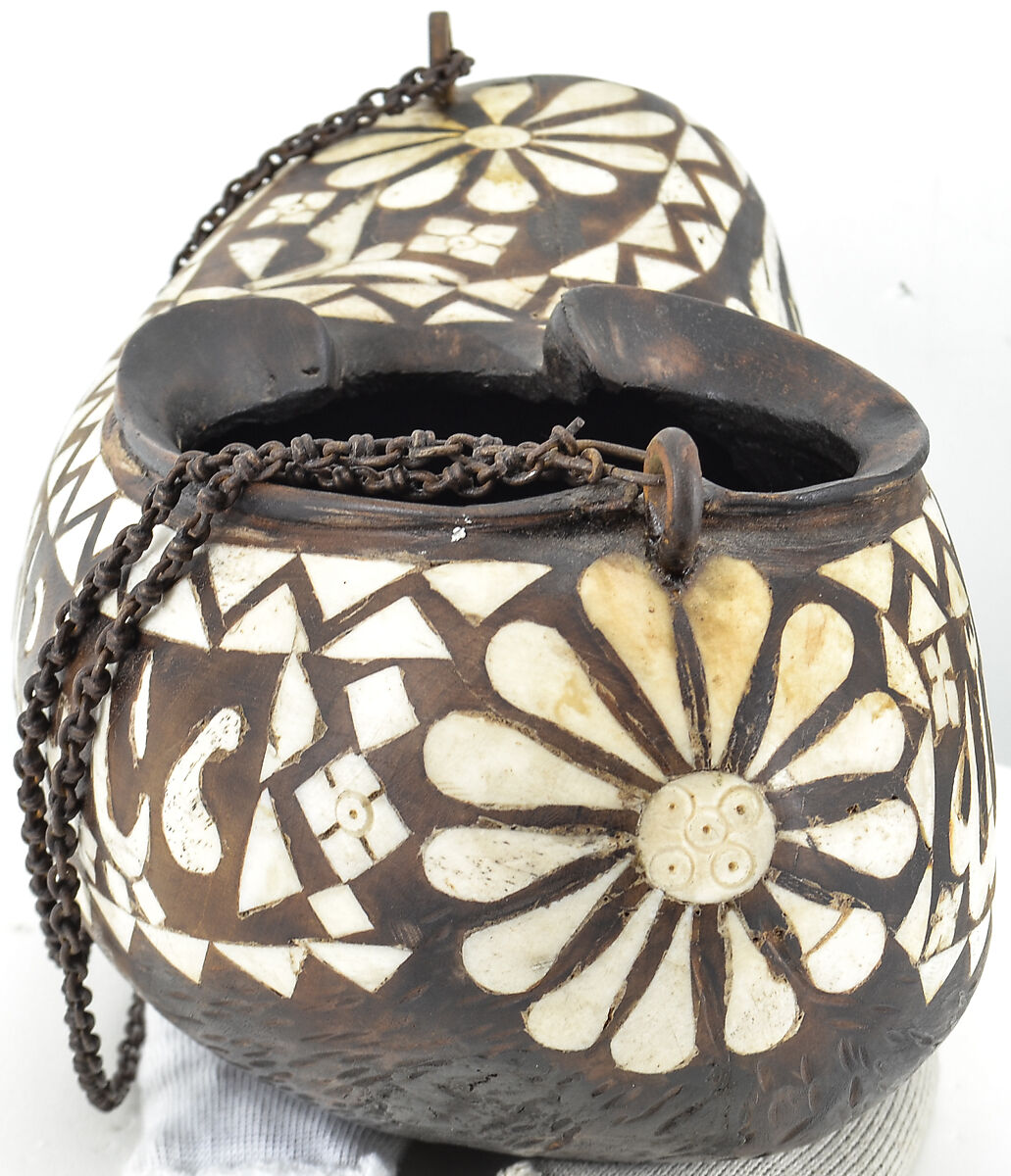 Beggar's Bowl (Kashkul), Wood; inlaid with camel bone
