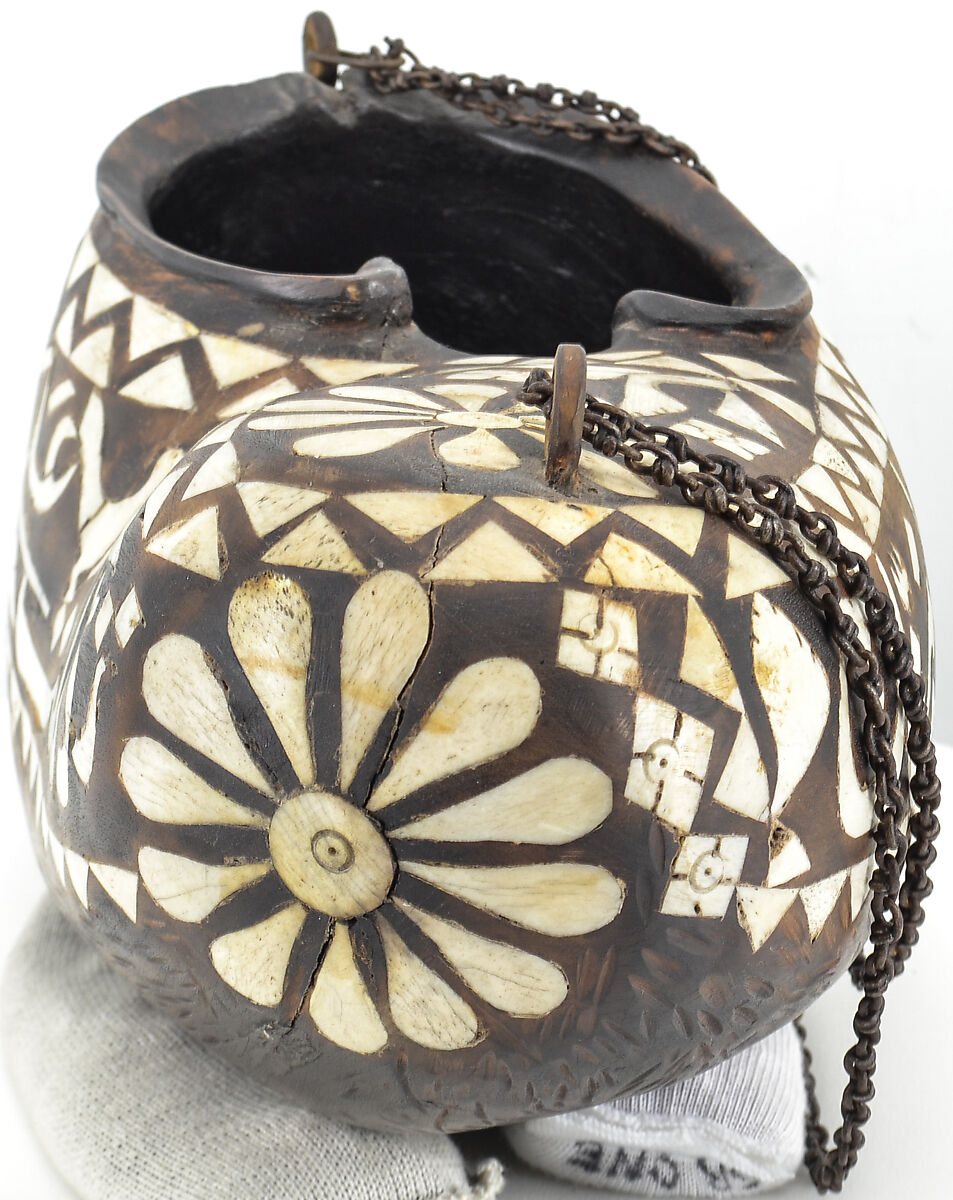 Beggar's Bowl (Kashkul), Wood; inlaid with camel bone