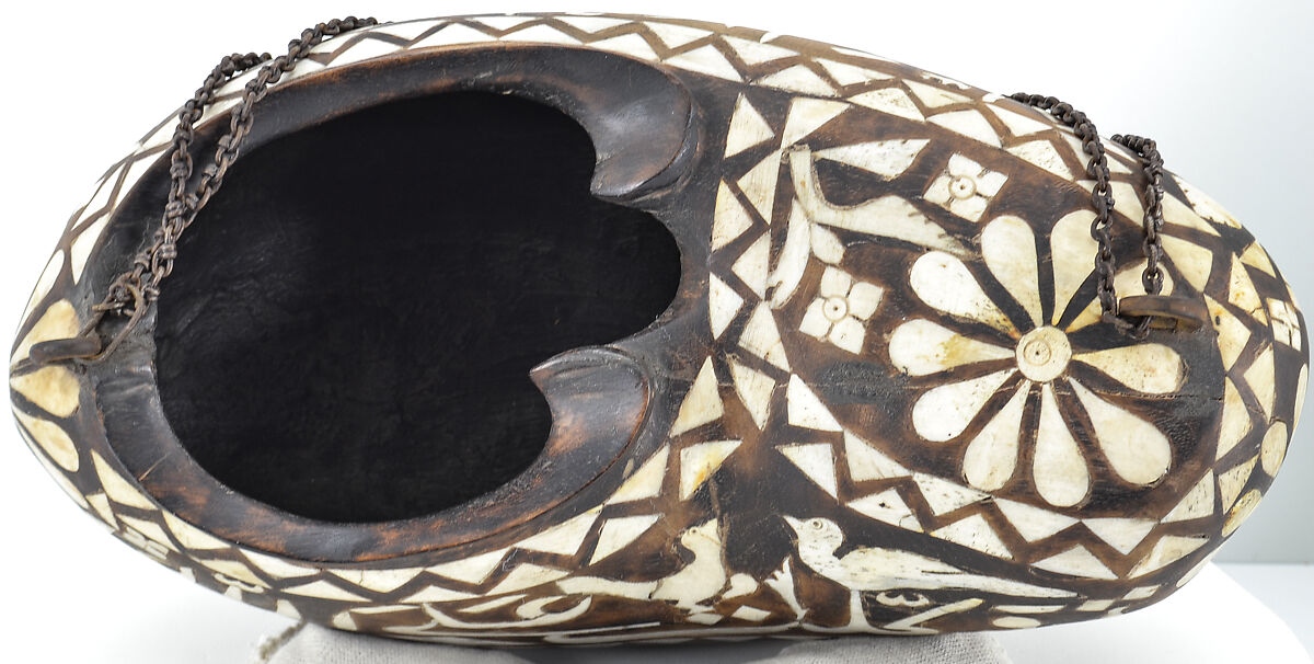 Beggar's Bowl (Kashkul), Wood; inlaid with camel bone