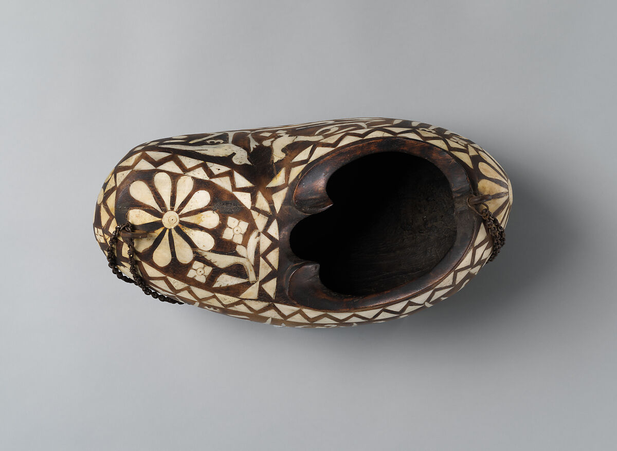 Beggar's Bowl (Kashkul), Wood; inlaid with camel bone