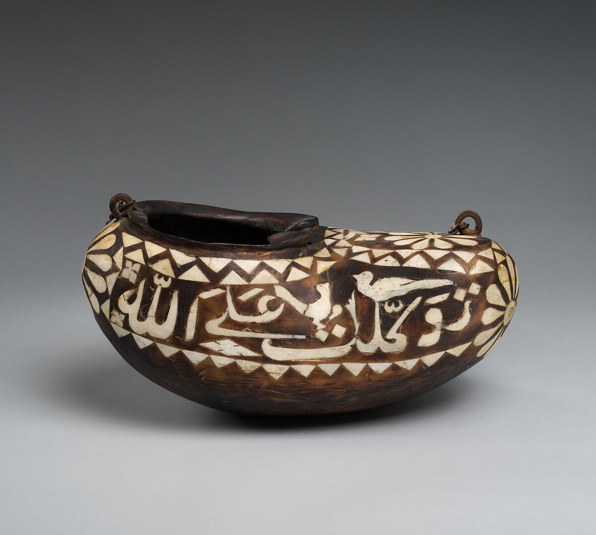 Beggar's Bowl (Kashkul), Wood; inlaid with camel bone