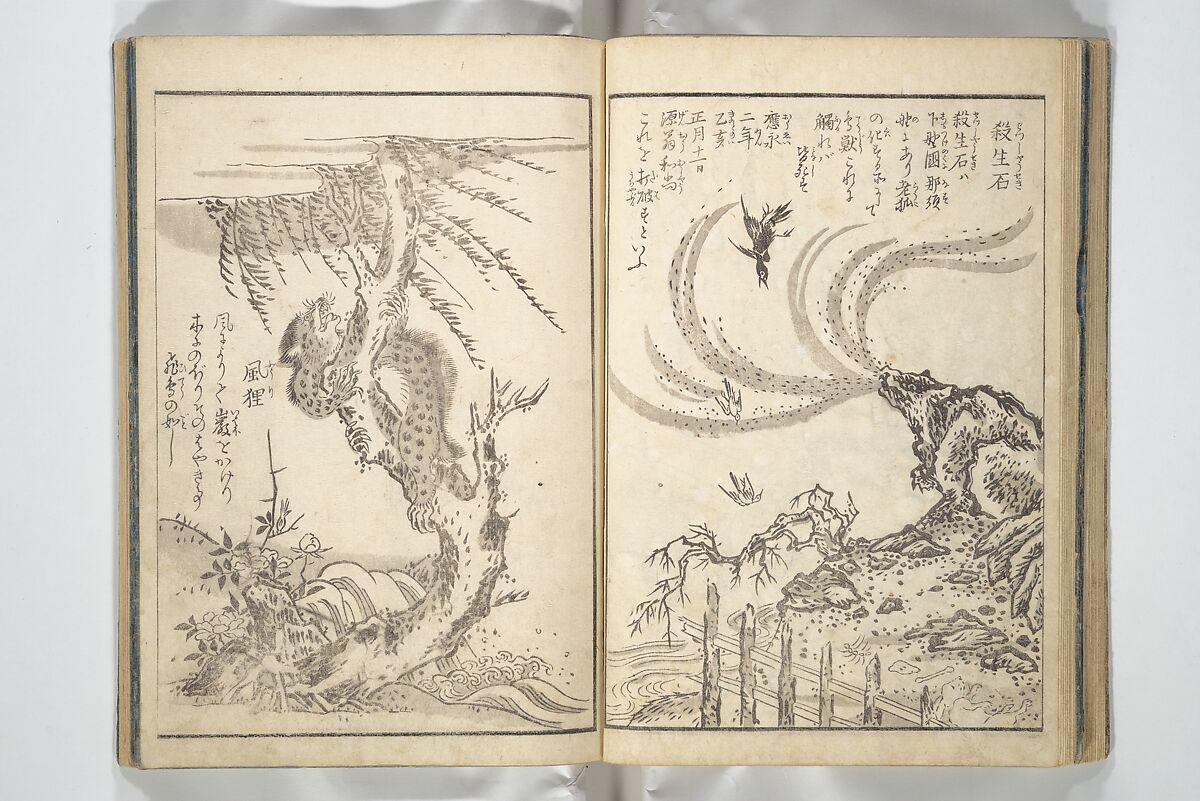 One Hundred Monsters Ancient and Modern (Hyakki shūi) 百鬼拾遺; 今昔百鬼拾遺(こんじゃく ひゃっき しゅうい) ; 百鬼夜行拾遺(ひゃっき やぎょう しゅうい), Toriyama Sekien 鳥山石燕 (Japanese, 1712–1788), Set of three woodblock printed books bound as one volume; ink on paper, Japan