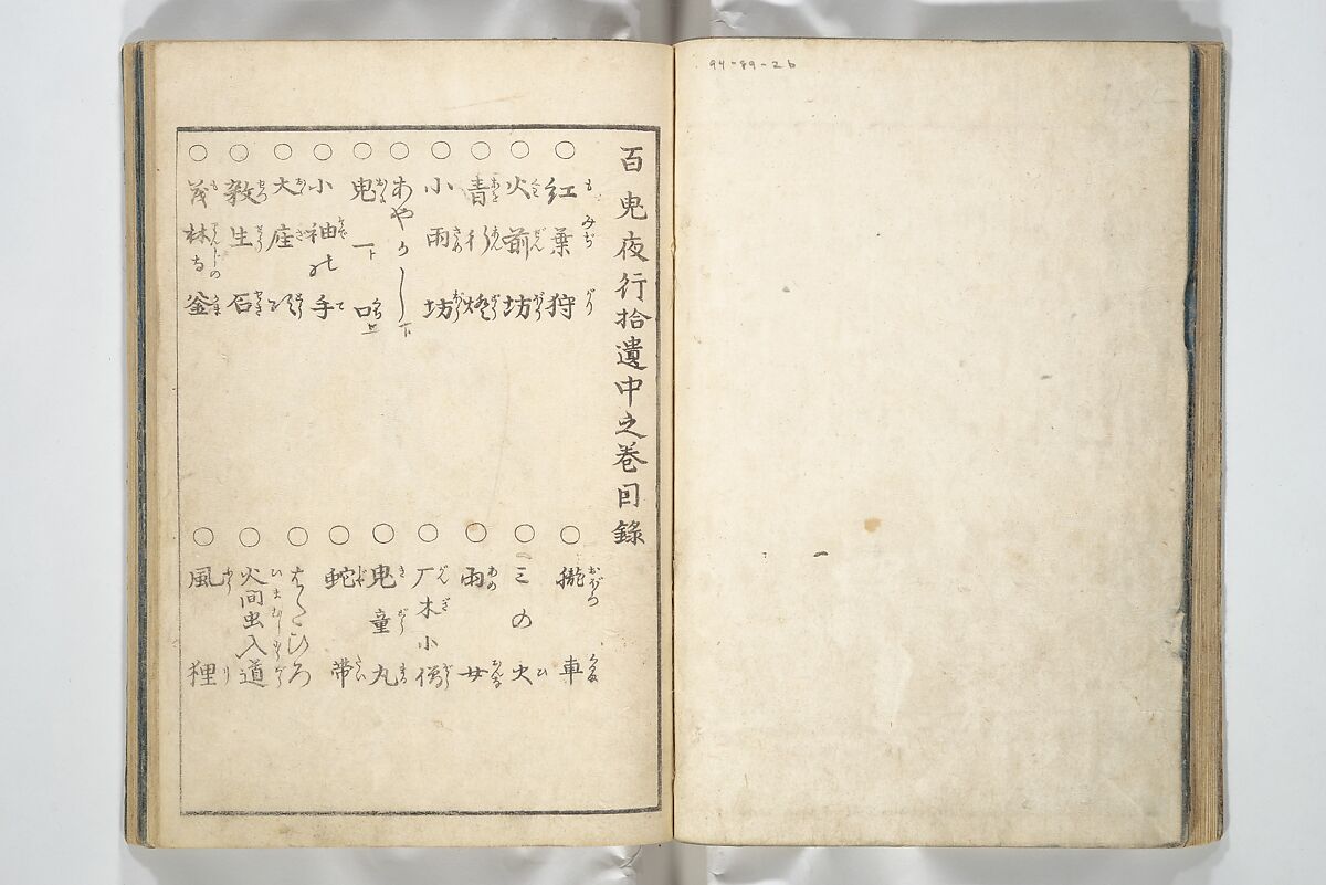 One Hundred Monsters Ancient and Modern (Hyakki shūi) 百鬼拾遺; 今昔百鬼拾遺(こんじゃく ひゃっき しゅうい) ; 百鬼夜行拾遺(ひゃっき やぎょう しゅうい), Toriyama Sekien 鳥山石燕 (Japanese, 1712–1788), Set of three woodblock printed books bound as one volume; ink on paper, Japan