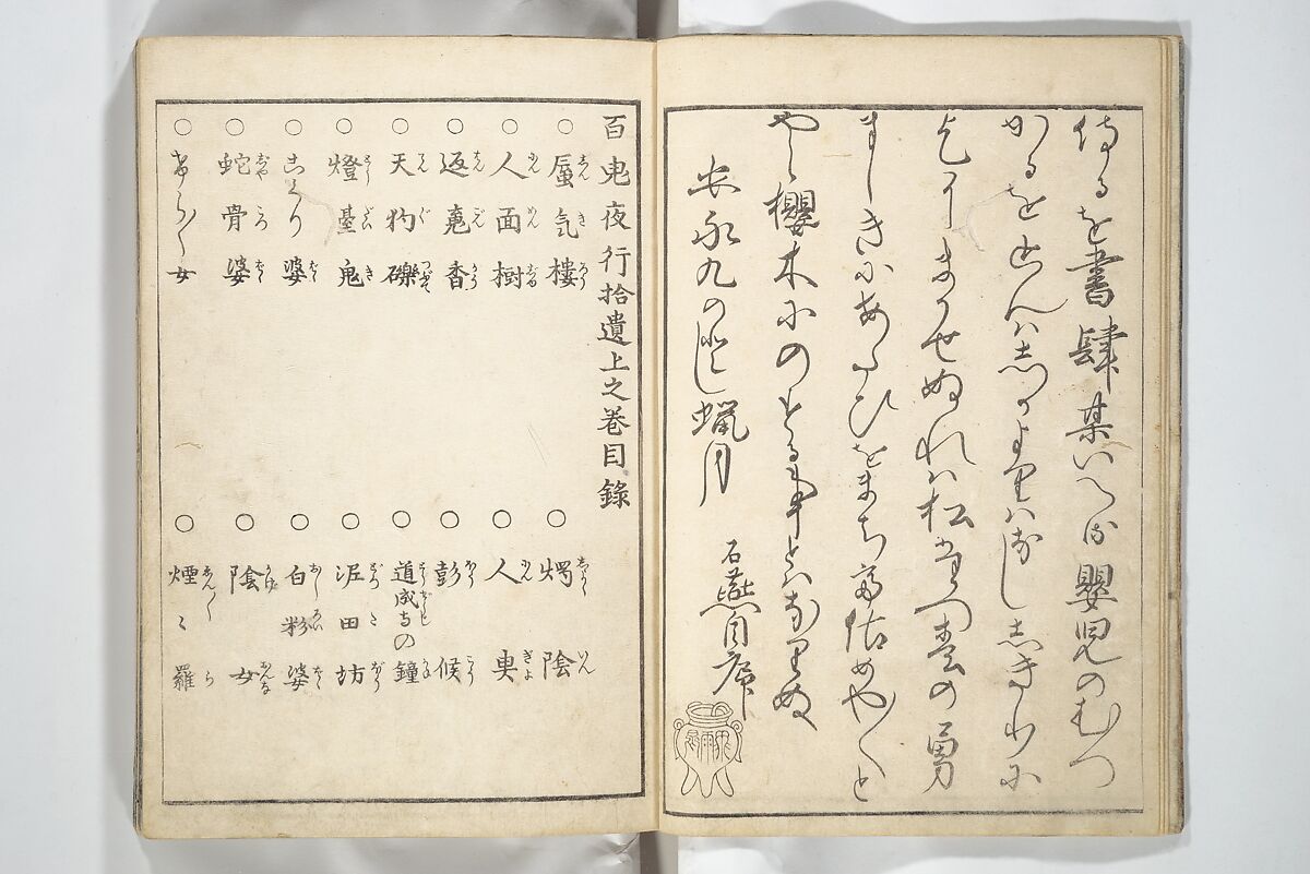 One Hundred Monsters Ancient and Modern (Hyakki shūi) 百鬼拾遺; 今昔百鬼拾遺(こんじゃく ひゃっき しゅうい) ; 百鬼夜行拾遺(ひゃっき やぎょう しゅうい), Toriyama Sekien 鳥山石燕 (Japanese, 1712–1788), Set of three woodblock printed books bound as one volume; ink on paper, Japan