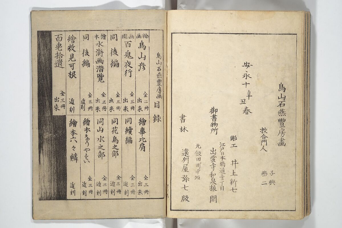 One Hundred Monsters Ancient and Modern (Hyakki shūi) 百鬼拾遺; 今昔百鬼拾遺(こんじゃく ひゃっき しゅうい) ; 百鬼夜行拾遺(ひゃっき やぎょう しゅうい), Toriyama Sekien 鳥山石燕 (Japanese, 1712–1788), Set of three woodblock printed books bound as one volume; ink on paper, Japan