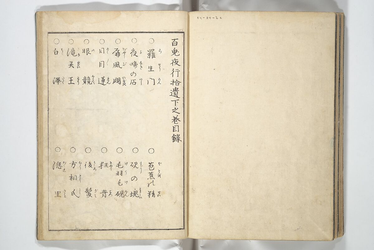 One Hundred Monsters Ancient and Modern (Hyakki shūi) 百鬼拾遺; 今昔百鬼拾遺(こんじゃく ひゃっき しゅうい) ; 百鬼夜行拾遺(ひゃっき やぎょう しゅうい), Toriyama Sekien 鳥山石燕 (Japanese, 1712–1788), Set of three woodblock printed books bound as one volume; ink on paper, Japan