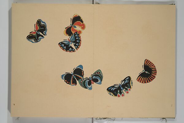 A Thousand Butterflies (Chō senshu)  蝶千種, Kamisaka Sekka 神阪雪佳 (Japanese, 1866–1942), Set of two woodblock printed books (orihon, accordion-style); ink and color on paper, Japan