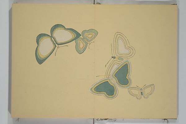 A Thousand Butterflies (Chō senshu)  蝶千種, Kamisaka Sekka 神阪雪佳 (Japanese, 1866–1942), Set of two woodblock printed books (orihon, accordion-style); ink and color on paper, Japan